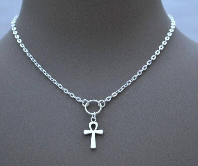 Silver Egyptian Ankh Chain Necklace