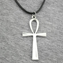 Load image into Gallery viewer, Ankh Cross Antique Silver Color 52x28mm Pendant Necklace with Leather Choker