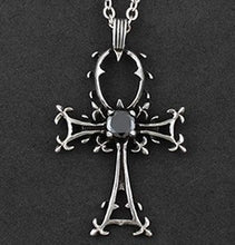 Load image into Gallery viewer, Beautiful Stylized Egyptian Ankh Pendant necklace w/black crystal