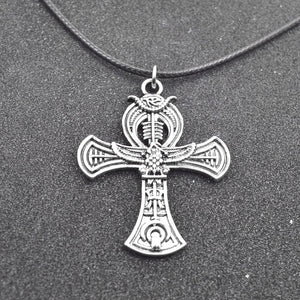 Antique Silver Egyptian Ankh Cross Chain Pendant Necklace