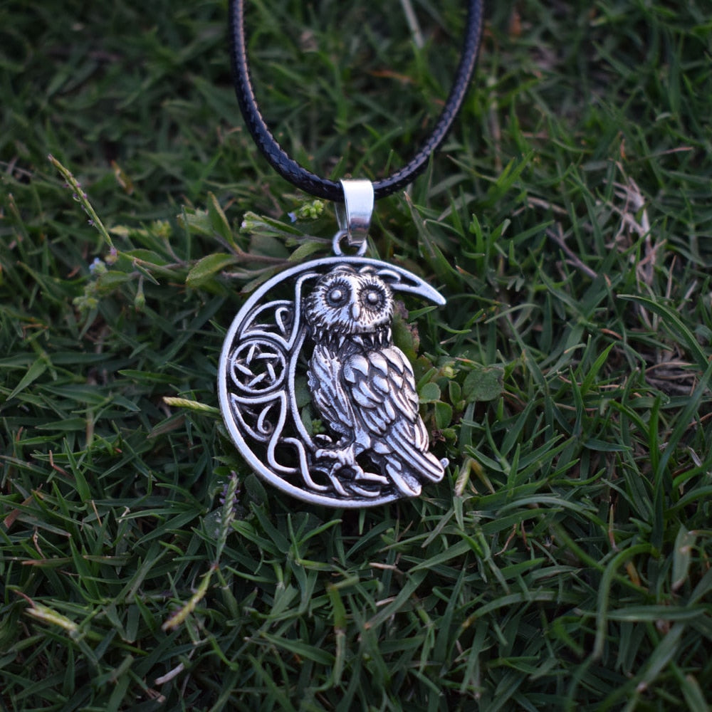 Owl Crescent Moon Pendant Necklace