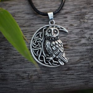 Owl Crescent Moon Pendant Necklace