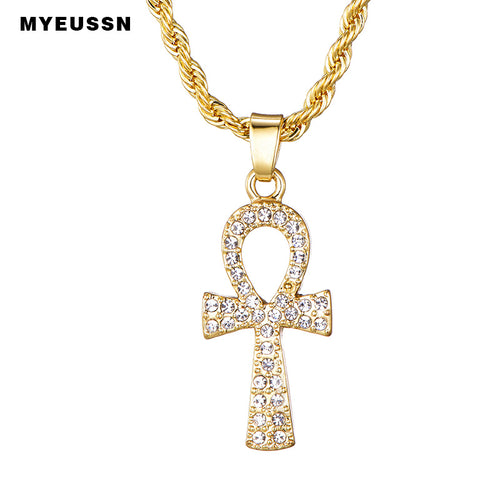 Gold/Silver Shimmering Egyptian Ankh Necklace w/faux gems